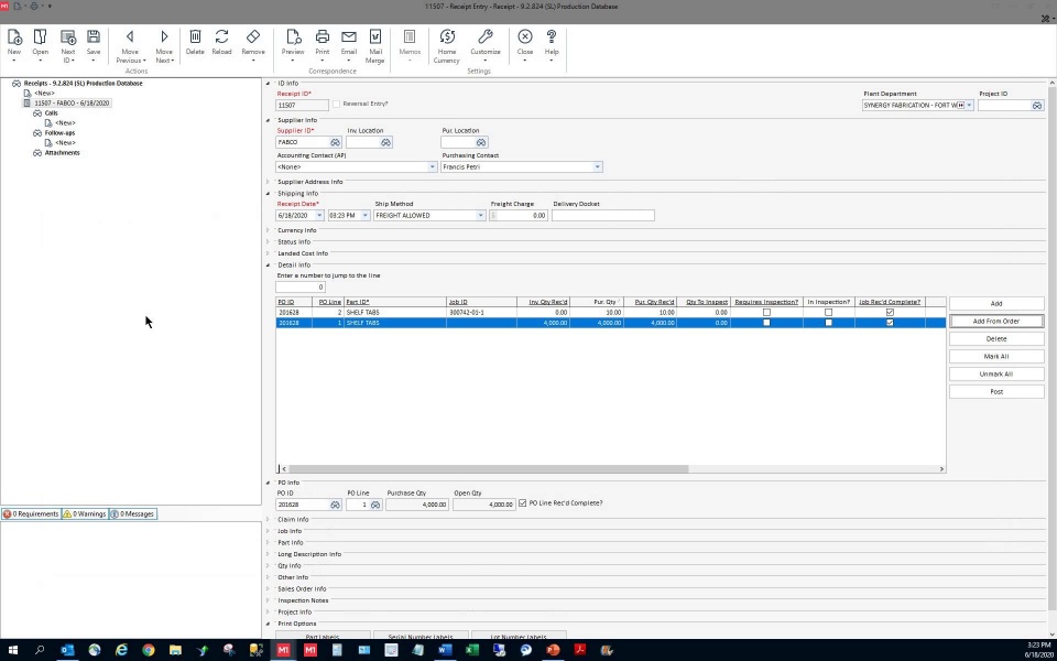 screenshot of M1 ERP